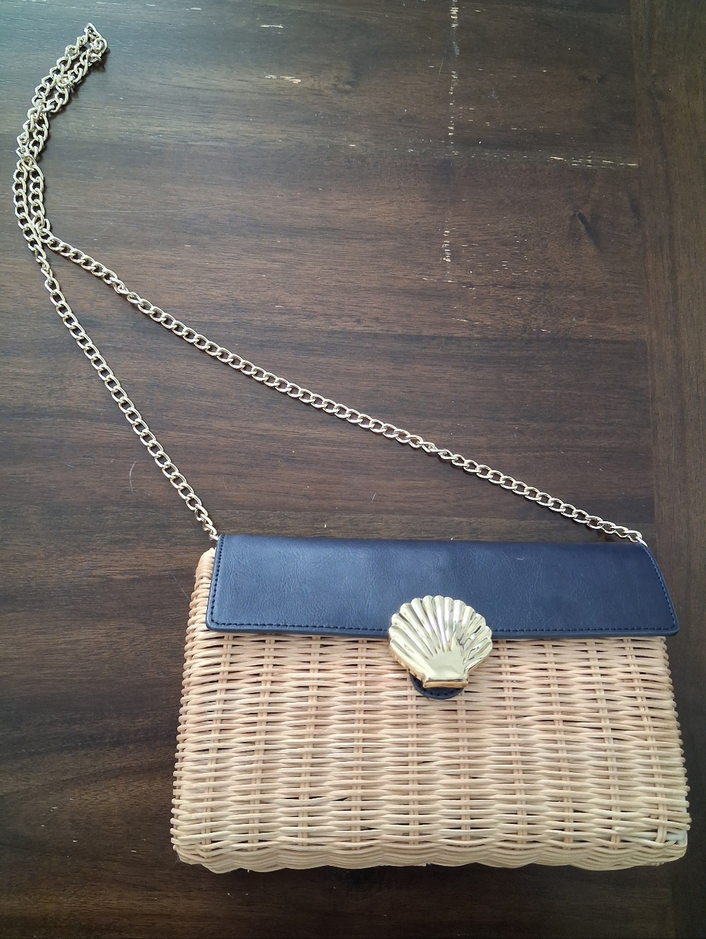 Nantucket Style Navy Wicker Handbag